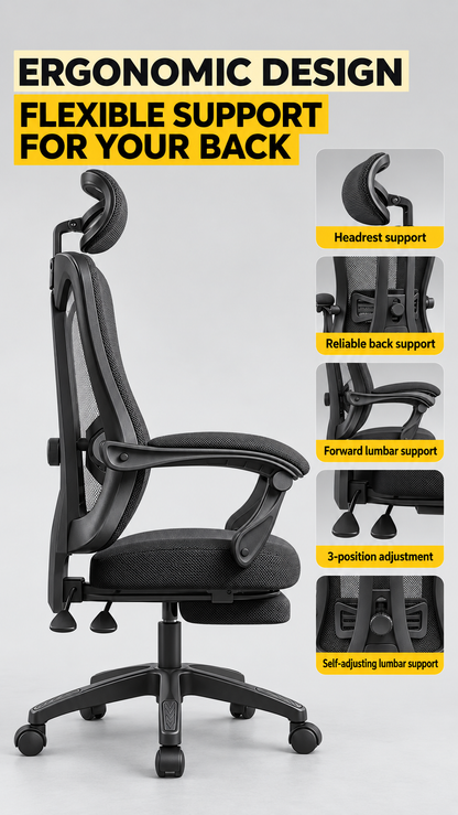 Magic Picks Ergonomic Chair — ergonomic design, flexible support for your back, side profile
