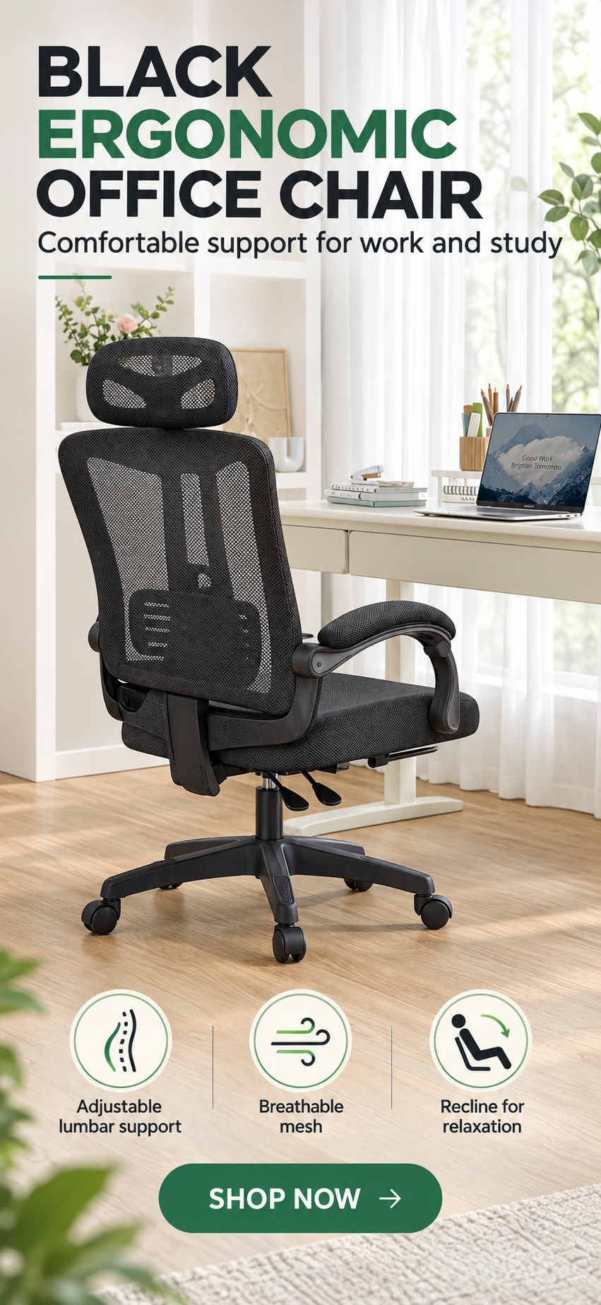 Magic Picks Ergonomic Chair — black ergonomic office chair, comfortable support for work and study