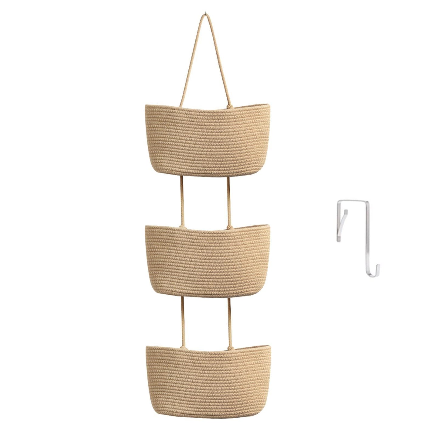 3-Tier Woven Cotton Hanging Storage Basket
