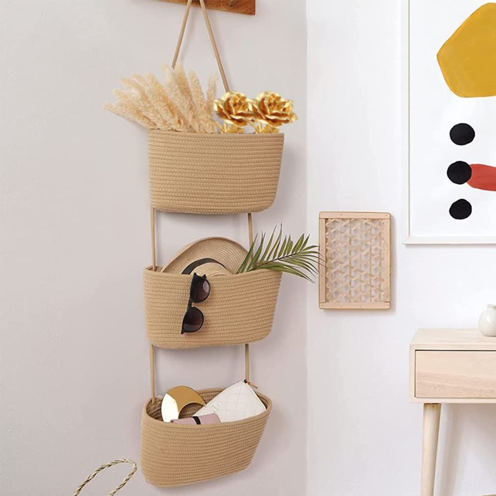3-Tier Woven Cotton Hanging Storage Basket