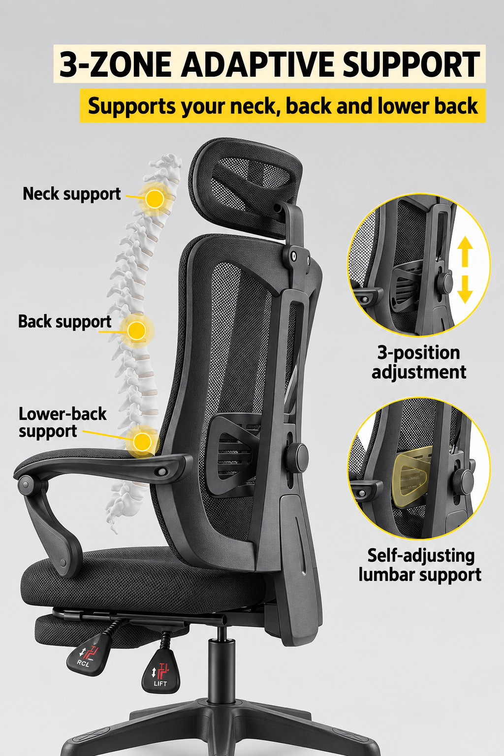 Magic Picks Ergonomic Chair — 3-zone adaptive support for neck, back and lower back